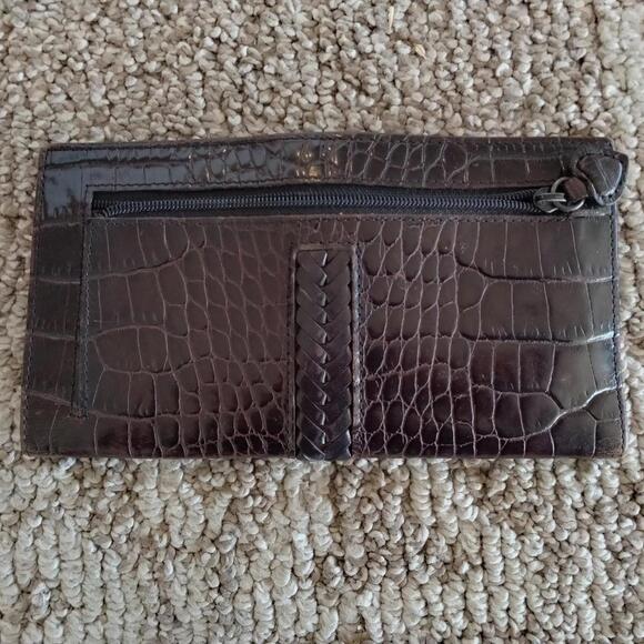 Brighton Vintage Wallet Leather Croc Embossed Black Brown Bi-Fold - Picture 2 of 9